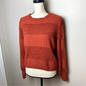 Soft Fuzzy Chenille Burnt Orange Sweater Striped Casual Comfortable Rust